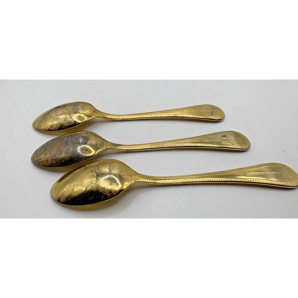 3 Bangkok Arts & Crafts Thai Airlines 18/8 Stainless Demitasse Spoons Gold Color